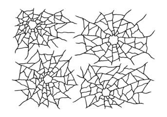 Bullet holes in the glass after the shot, the glass is cracked. Hand drawn. Doodle style.