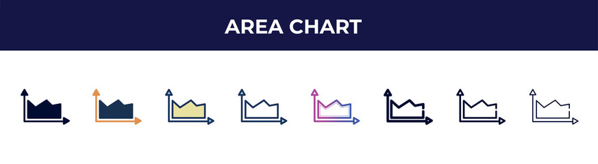 area chart icon in 8 styles. line, filled, glyph, thin outline, colorful, stroke and gradient styles, area chart vector sign. symbol, logo illustration. different style icons set.