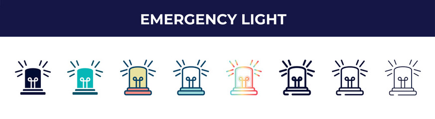 emergency light icon in 8 styles. line, filled, glyph, thin outline, colorful, stroke and gradient styles, emergency light vector sign. symbol, logo illustration. different style icons set.