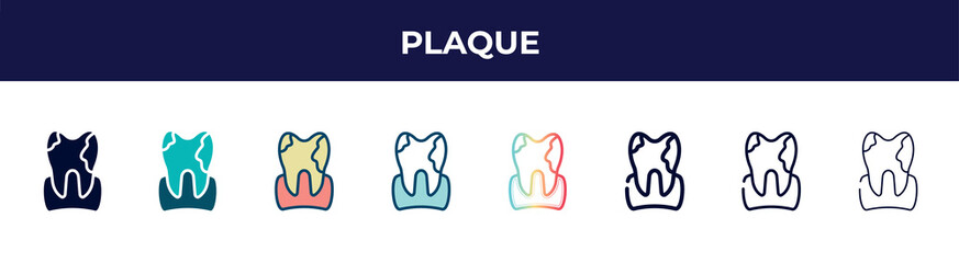 plaque icon in 8 styles. line, filled, glyph, thin outline, colorful, stroke and gradient styles, plaque vector sign. symbol, logo illustration. different style icons set.