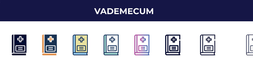vademecum icon in 8 styles. line, filled, glyph, thin outline, colorful, stroke and gradient styles, vademecum vector sign. symbol, logo illustration. different style icons set. - obrazy, fototapety, plakaty