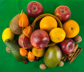 image of different ripe delicious fruits close-up