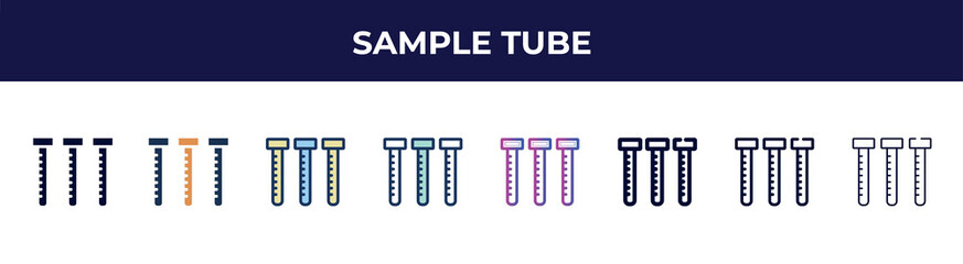 sample tube icon in 8 styles. line, filled, glyph, thin outline, colorful, stroke and gradient styles, sample tube vector sign. symbol, logo illustration. different style icons set.