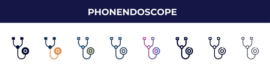 phonendoscope icon in 8 styles. line, filled, glyph, thin outline, colorful, stroke and gradient styles, phonendoscope vector sign. symbol, logo illustration. different style icons set.