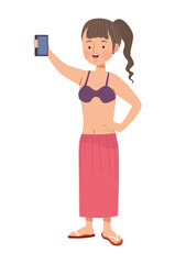 tourist woman with smartphone