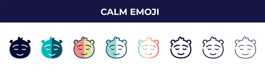 calm emoji icon in 8 styles. line, filled, glyph, thin outline, colorful, stroke and gradient styles, calm emoji vector sign. symbol, logo illustration. different style icons set.
