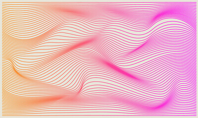 3D Vector distorted grid design. Mesh background on pink, orange and purple. Optical Illusion