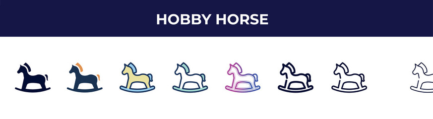 hobby horse icon in 8 styles. line, filled, glyph, thin outline, colorful, stroke and gradient styles, hobby horse vector sign. symbol, logo illustration. different style icons set.