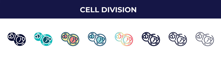 cell division icon in 8 styles. line, filled, glyph, thin outline, colorful, stroke and gradient styles, cell division vector sign. symbol, logo illustration. different style icons set.