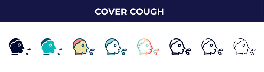 cover cough icon in 8 styles. line, filled, glyph, thin outline, colorful, stroke and gradient styles, cover cough vector sign. symbol, logo illustration. different style icons set.