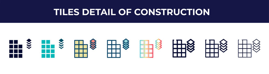tiles detail of construction icon in 8 styles. line, filled, glyph, thin outline, colorful, stroke and gradient styles, tiles detail of construction vector sign. symbol, logo illustration. different