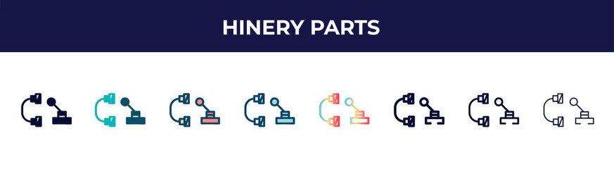 hinery parts icon in 8 styles. line, filled, glyph, thin outline, colorful, stroke and gradient styles, hinery parts vector sign. symbol, logo illustration. different style icons set.