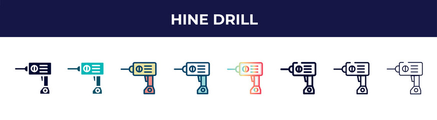 hine drill icon in 8 styles. line, filled, glyph, thin outline, colorful, stroke and gradient styles, hine drill vector sign. symbol, logo illustration. different style icons set.