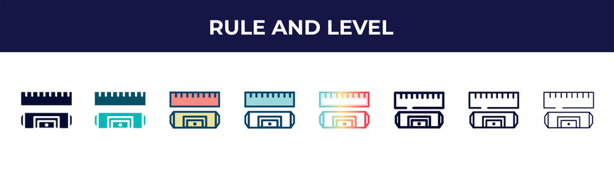 rule and level icon in 8 styles. line, filled, glyph, thin outline, colorful, stroke and gradient styles, rule and level vector sign. symbol, logo illustration. different style icons set.