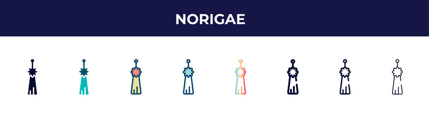 norigae icon in 8 styles. line, filled, glyph, thin outline, colorful, stroke and gradient styles, norigae vector sign. symbol, logo illustration. different style icons set.