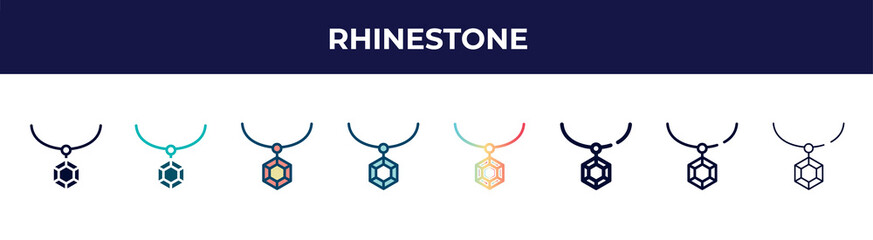 rhinestone icon in 8 styles. line, filled, glyph, thin outline, colorful, stroke and gradient styles, rhinestone vector sign. symbol, logo illustration. different style icons set.