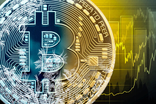 Cryptocurrency Bitcoin on the background of charts. finance technology illustration
