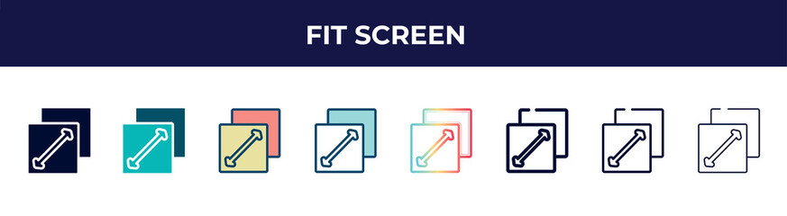 fit screen icon in 8 styles. line, filled, glyph, thin outline, colorful, stroke and gradient styles, fit screen vector sign. symbol, logo illustration. different style icons set.