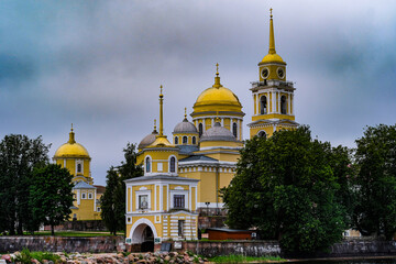 Fototapeta na wymiar Ostashkov, Russia - June, 14, 2022: the image of the Serafimo-Diveevsky Monastery in Diveevo, Russia