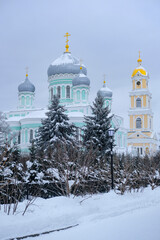 Fototapeta na wymiar Diveevo, Russia - June, 14, 2022: the image of the Serafimo-Diveevsky Monastery in Diveevo, Russia, in winter