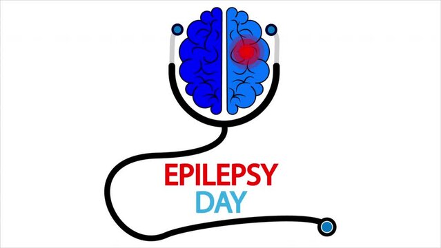 Epilepsy day brain with stethoscope, art video illustration.