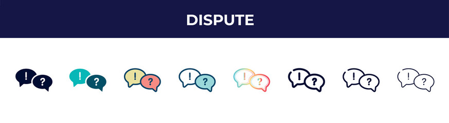 dispute icon in 8 styles. line, filled, glyph, thin outline, colorful, stroke and gradient styles, dispute vector sign. symbol, logo illustration. different style icons set.