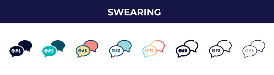 swearing icon in 8 styles. line, filled, glyph, thin outline, colorful, stroke and gradient styles, swearing vector sign. symbol, logo illustration. different style icons set.