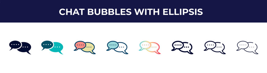chat bubbles with ellipsis icon in 8 styles. line, filled, glyph, thin outline, colorful, stroke and gradient styles, chat bubbles with ellipsis vector sign. symbol, logo illustration. different