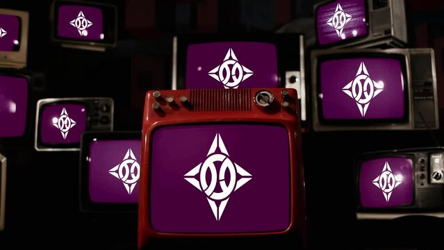 Flag of Itabashi, a Special Ward in Tokyo, Japan, and Vintage Televisions. 4K Resolution.