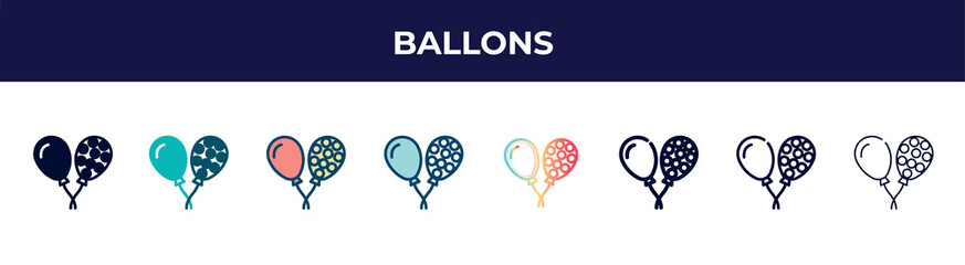 ballons icon in 8 styles. line, filled, glyph, thin outline, colorful, stroke and gradient styles, ballons vector sign. symbol, logo illustration. different style icons set.