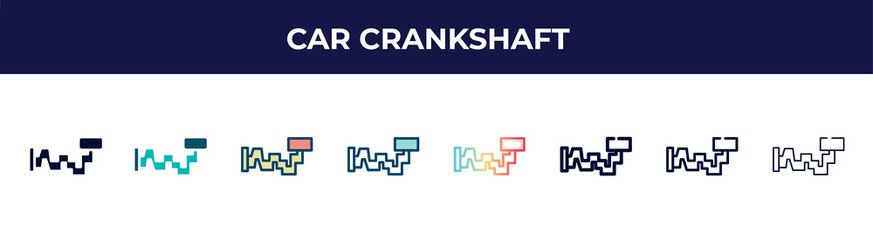 car crankshaft icon in 8 styles. line, filled, glyph, thin outline, colorful, stroke and gradient styles, car crankshaft vector sign. symbol, logo illustration. different style icons set.