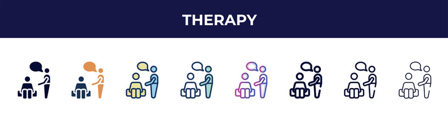therapy icon in 8 styles. line, filled, glyph, thin outline, colorful, stroke and gradient styles, therapy vector sign. symbol, logo illustration. different style icons set.