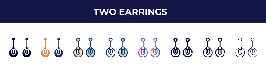 two earrings icon in 8 styles. line, filled, glyph, thin outline, colorful, stroke and gradient styles, two earrings vector sign. symbol, logo illustration. different style icons set.