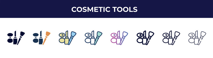 cosmetic tools icon in 8 styles. line, filled, glyph, thin outline, colorful, stroke and gradient styles, cosmetic tools vector sign. symbol, logo illustration. different style icons set.