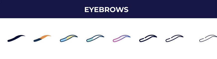 eyebrows icon in 8 styles. line, filled, glyph, thin outline, colorful, stroke and gradient styles, eyebrows vector sign. symbol, logo illustration. different style icons set.