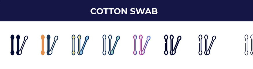 cotton swab icon in 8 styles. line, filled, glyph, thin outline, colorful, stroke and gradient styles, cotton swab vector sign. symbol, logo illustration. different style icons set.