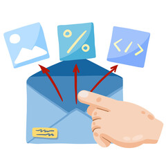 Email with attachment. Online Document Management. Attached file with image. Flat cartoon illustration isolated on white