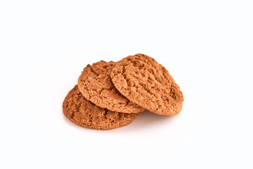 Three Oatmeal cookies isolated on white background. 