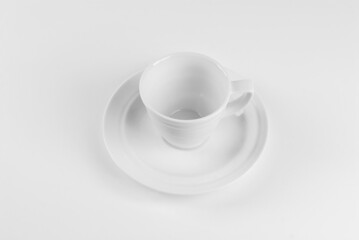 Ceramic coffee mug close up. Coffee isolated on a white background. Copy space and free space for text near the drink.