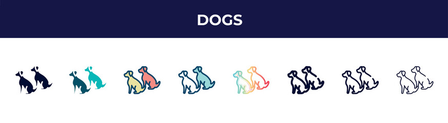 dogs icon in 8 styles. line, filled, glyph, thin outline, colorful, stroke and gradient styles, dogs vector sign. symbol, logo illustration. different style icons set.