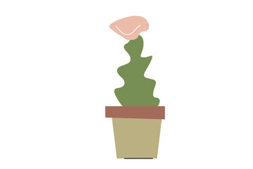 Minimalistic сactus in a pot. Exotic plant in trendy colors. Vector illustration with succulent isolated on white background