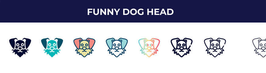 funny dog head icon in 8 styles. line, filled, glyph, thin outline, colorful, stroke and gradient styles, funny dog head vector sign. symbol, logo illustration. different style icons set.