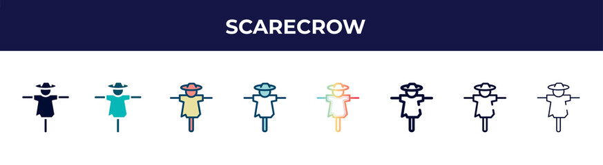 scarecrow icon in 8 styles. line, filled, glyph, thin outline, colorful, stroke and gradient styles, scarecrow vector sign. symbol, logo illustration. different style icons set.