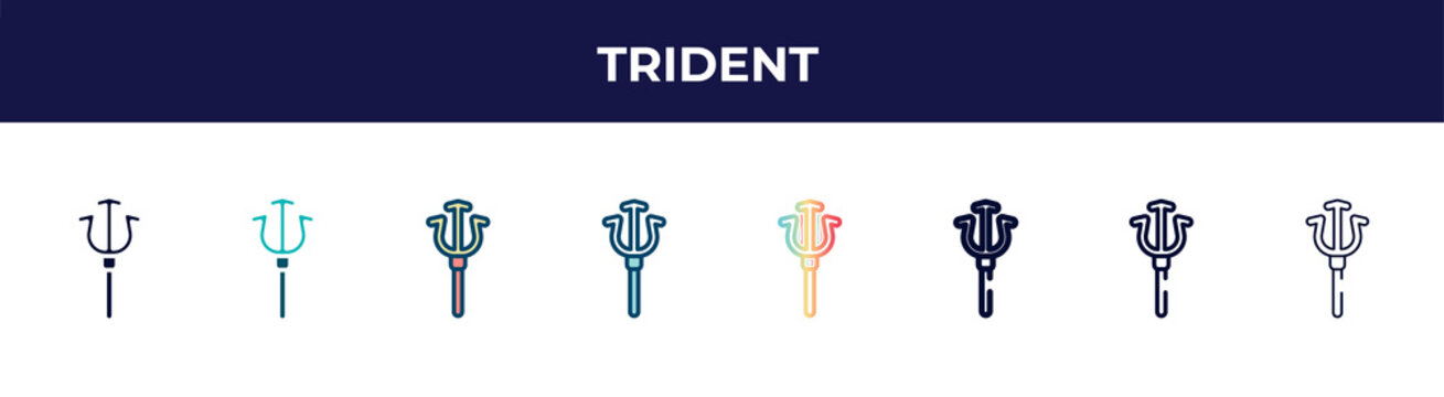 trident icon in 8 styles. line, filled, glyph, thin outline, colorful, stroke and gradient styles, trident vector sign. symbol, logo illustration. different style icons set.