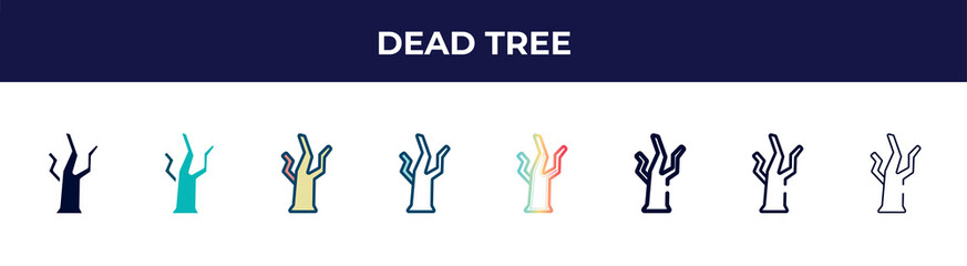 dead tree icon in 8 styles. line, filled, glyph, thin outline, colorful, stroke and gradient styles, dead tree vector sign. symbol, logo illustration. different style icons set.