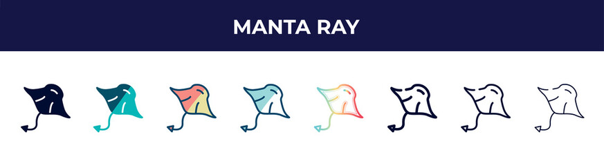 manta ray icon in 8 styles. line, filled, glyph, thin outline, colorful, stroke and gradient styles, manta ray vector sign. symbol, logo illustration. different style icons set.