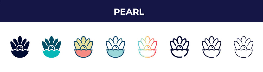 pearl icon in 8 styles. line, filled, glyph, thin outline, colorful, stroke and gradient styles, pearl vector sign. symbol, logo illustration. different style icons set.