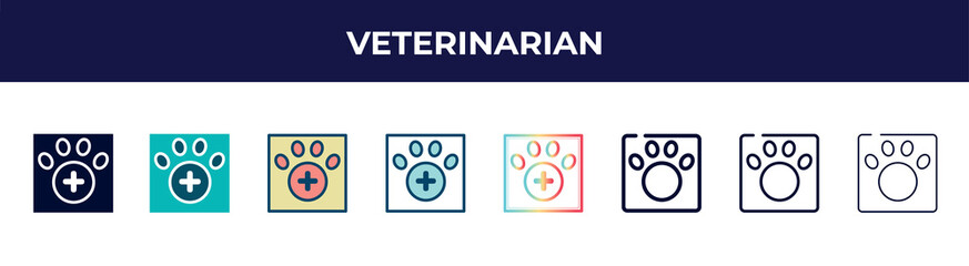 veterinarian icon in 8 styles. line, filled, glyph, thin outline, colorful, stroke and gradient styles, veterinarian vector sign. symbol, logo illustration. different style icons set.