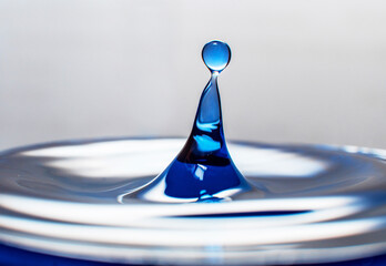 A drop of water in free fall, macro at high speed