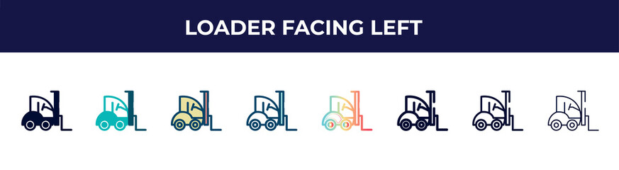loader facing left icon in 8 styles. line, filled, glyph, thin outline, colorful, stroke and gradient styles, loader facing left vector sign. symbol, logo illustration. different style icons set.
